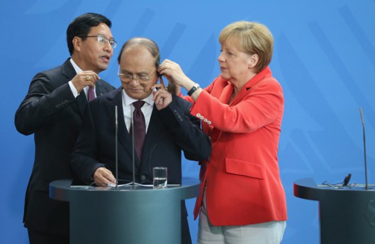 Merkel y el presidente de Myanmar